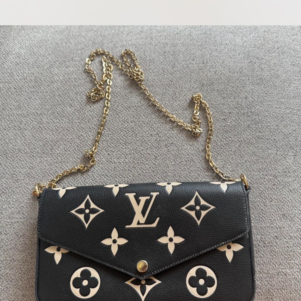 Louis Vuitton Black & Cream Monogram Chain Crossbody Wallet